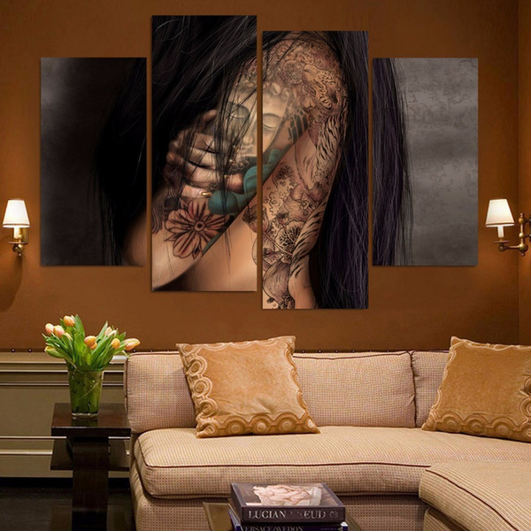 Wholesale New arrival abstract naked tattoo of Buddha Canvas Wall Art Picture for living room Decoration unframed free shipping