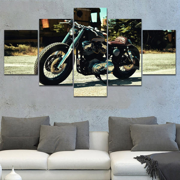 Modern On Canvas Printing Type And On The Wall Decorative 5 Pieces Motorcycle Side View Shadow Painting For Living Room Poster