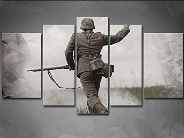 5 Panel Wall Art Black And White German Soldier In World War II Painting Pictures Print On Canvas People The Picture For Home Decoration