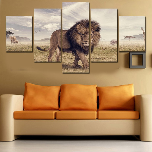 2016 New 5 Panels Modern HD Lion Wall Picture Decorative Art Print Painting On Canvas For Living Room Home Decoration Unframed Free Shipping