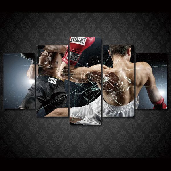 (No Frame) 5 Panles Boxing Sports Spray Oil Painting for Home Decoration