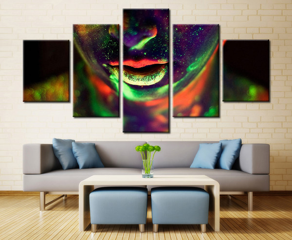 LARGE 5Panels Abstract Colorful Girl Decor Giclee Canvas Prints Home Decor interior (No Frame)