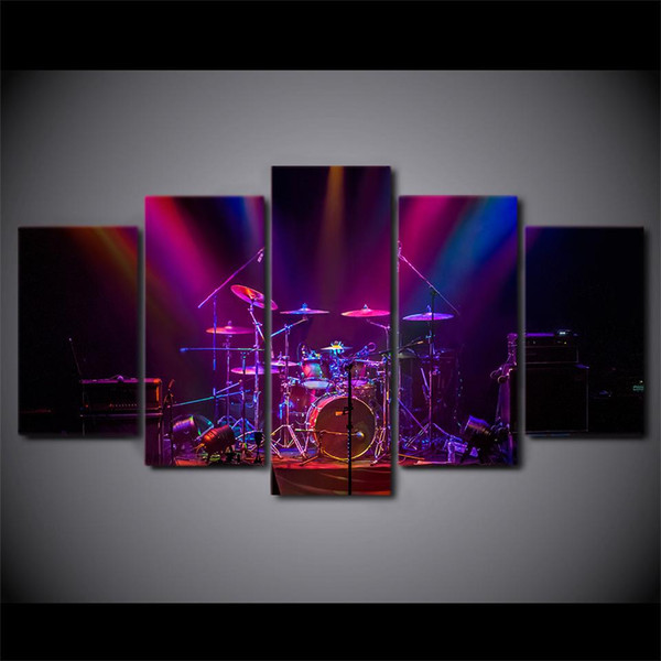 LARGE 5Panels Music Drum Print Purple Concert Giclee Canvas Prints Home Decor interior (No Frame)