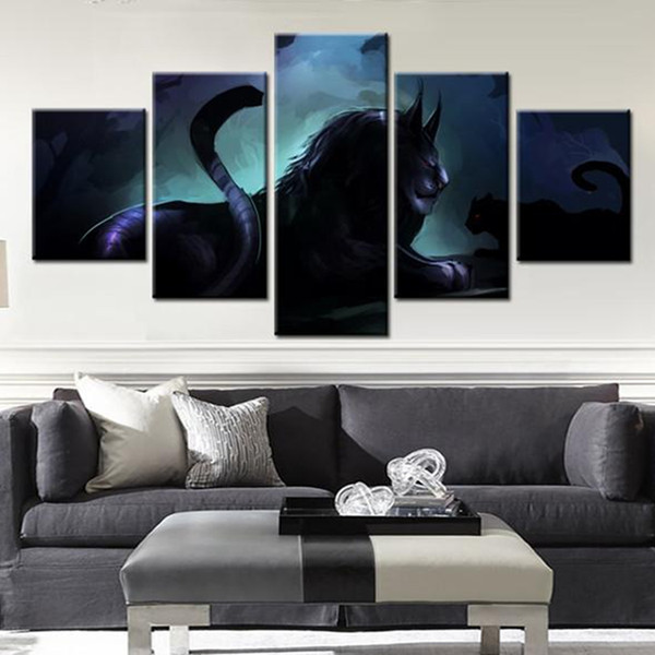 Magical Animal Monster Posters LARGE 60x32Inches 5Panels Art Canvas Print Dark Lion Posters Wall Home Decor interior (No Frame)