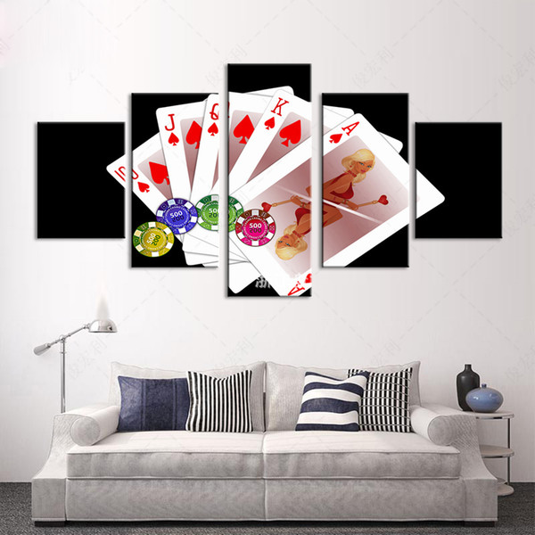 Poker pictures on the wall for the kitchen Modular pictures HD Print 5 piece canvas art Playing cards home decoration