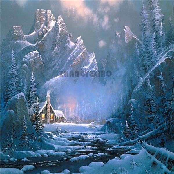 Mosaic home decoration gift landscape snow mountain diy diamond painting cross stitch kit rhinestone full round diamond embroidery yx3290