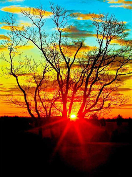 5D Diy diamond painting cross stitch kit rhinestone full square&round diamond embroidery landscape sunset tree home mosaic decor gift BB1460