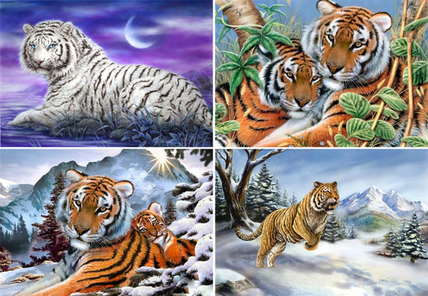 Rhinestone full round diamonds embroidery animal snow tiger diy diamond painting cross stitch kit home mosaic decoration yx1571