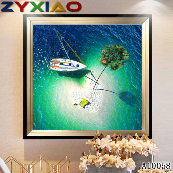 Mosaic home decor gift scenery sea boat 5D diy diamond painting cross stitch kit rhinestone full square&round diamond embroidery A10058