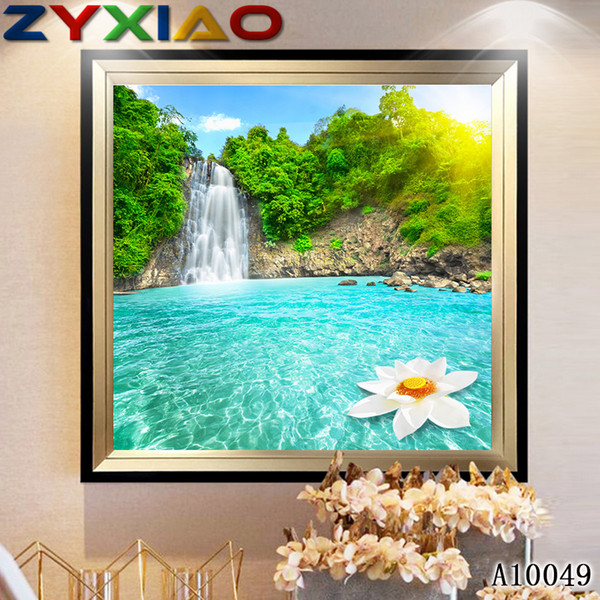 5D Diy diamond painting cross stitch kit rhinestone full square&round diamond embroidery waterfall lake forest home mosaic decor gift A10049