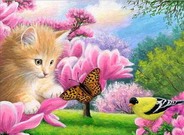 Diy diamond painting cross stitch kit rhinestone mosaic home decoration Peach blossom cat painting full round diamond embroidery yx4187