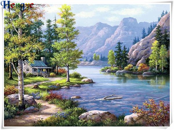 Diy diamond painting cross stitch kit rhinestone full square&round diamond embroidery landscape lake mountain home mosaic decor gift yx3321