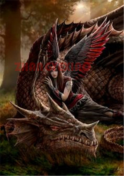 Rhinestone full round&square diamond embroidery cartoon dragon girl king diy diamond painting cross stitch kit home mosaic decoration AA0065