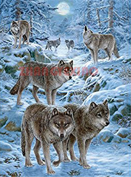 Rhinestone full round&square diamond embroidery animal snow wolf diy diamond painting cross stitch kit home mosaic decoration AA0040