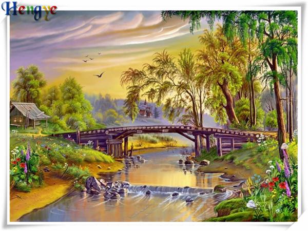 5D Diy diamond painting cross stitch kit rhinestone mosaic home decor gift forest lake bridge full square&round diamond embroidery yx3367