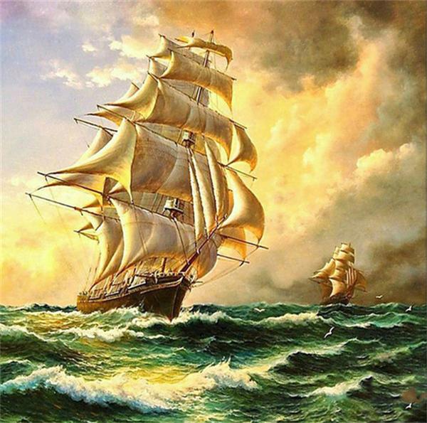 5D Diy diamond painting cross stitch kit rhinestone mosaic home decoration landscape sea sailboat full round diamond embroidery yx4184