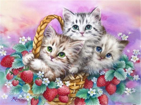 Diamond mosaic full round diamond embroidery needlework cute cat strawberry diy diamond painting cross stitch kits Mosaic Home Decor yx1412