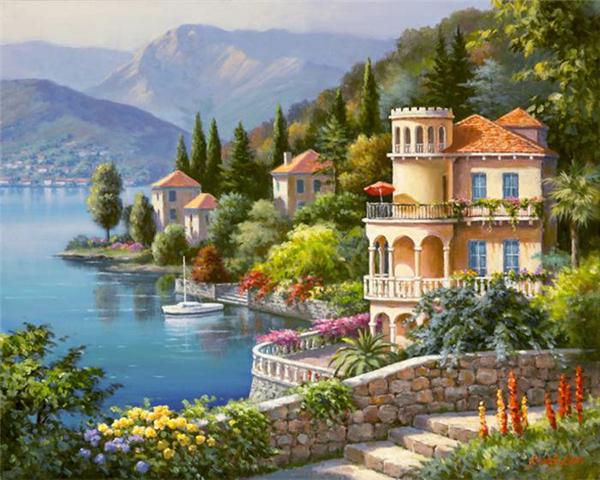 5D New diy diamond painting cross stitch kits resin pasted painting full round drill needlework Mosaic Home Decor landscape Sea town yx1388