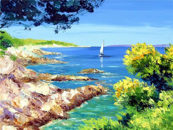 New diy diamond painting cross stitch kits resin pasted painting full round drill needlework Mosaic Home Decor landscape sea beach yx1374