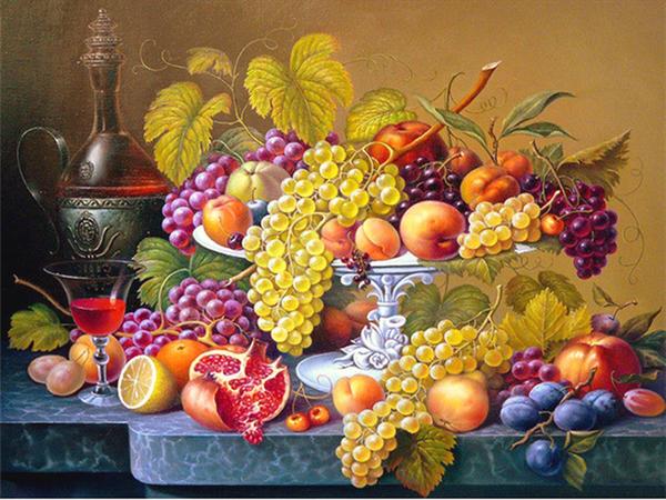 Mosaic home decoration fruit grape apple basket diy diamond painting cross stitch kit rhinestone full round diamond embroidery yx4183