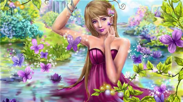 Diy diamond painting cross stitch kit rhinestone full round diamond embroidery cartoon sexy girl lake flower home mosaic decoration BB0966