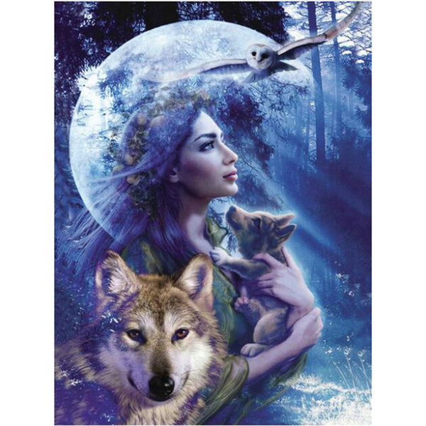 5D Full Diamond Stone Drill Bead Painting Cross Stitch Girl Wolf Rhinestones Diamond Embroidery Birthday Gift