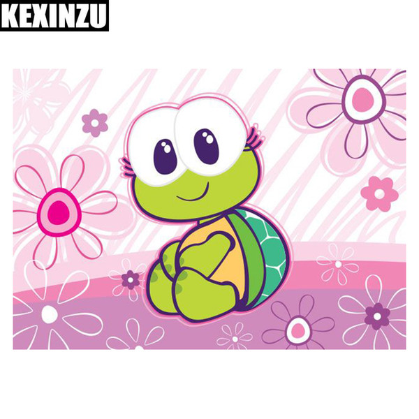 Kexinzu Gift Paste 5D DIY Turtle Printing Full Area Mosaic Diamond Painting round Embroidery Cartoon Wall Decor