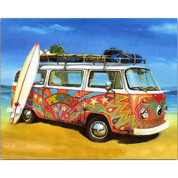 KEXINZU DIY 3D Diamond Painting Cross Stitch picture full square Round Diamond Embroidery Seaside beach Bus painting rhinestones Home decor