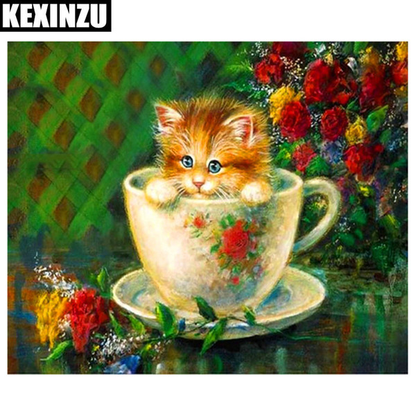 Kexinzu Full Square Diamond Cartoon Animal Cute Cat 5D DIY Diamond Painting Embroidery Cross Stitch Rhinestone Mosaic Painting Decor