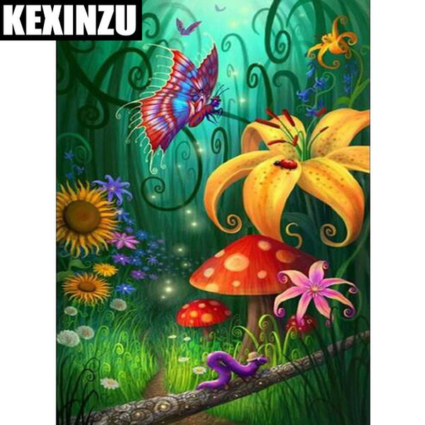 Kexinzu Full Square Diamond Butterfly Flower 5D DIY Diamond Painting Embroidery Cross Stitch Rhinestone Mosaic Painting Decor