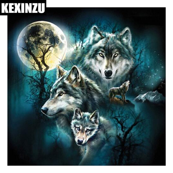 New Rhinestone painting crystal Home Decor DIY Diamond painting moon Wolf 3D cross stitch pattern diamond embroidery