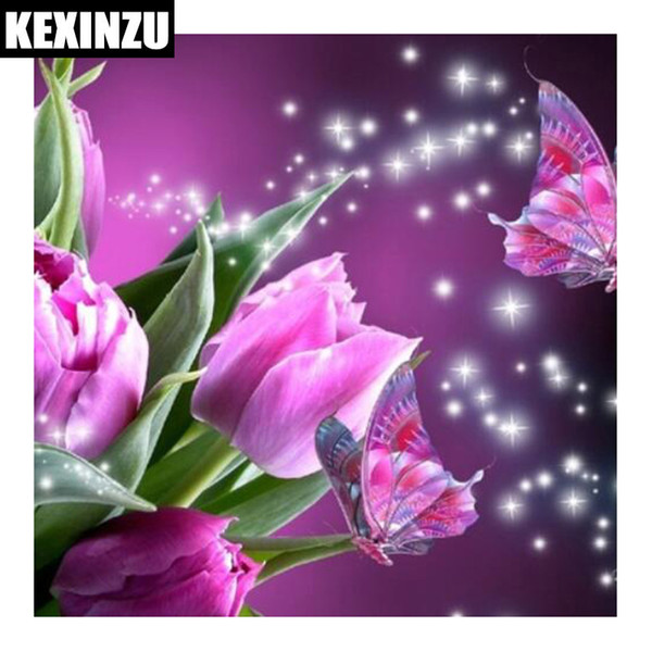 New 5D Diy Diamond Painting Cross Stitch Home Decor Full Rhinestones Mosaic Pictures Needlework Diamond Embroidery Purple Flowers