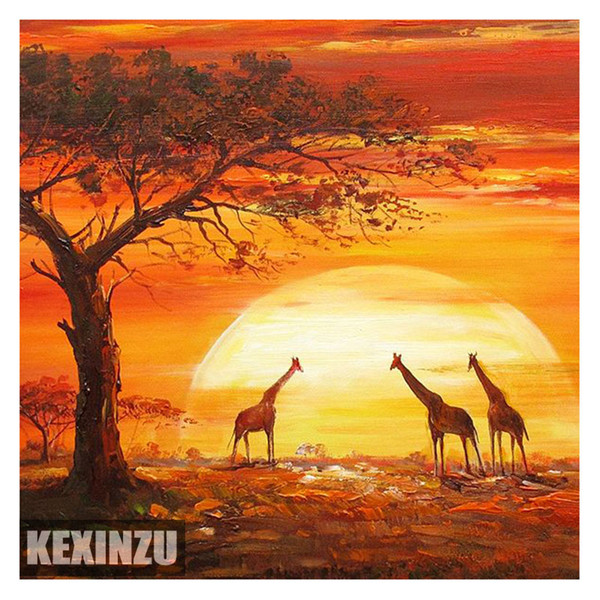 New 5D DIY Diamond Embroidery Setting Sun Giraffe Square Rhinestone Sets 5D Diamond Painting Cross Stitch Needlework