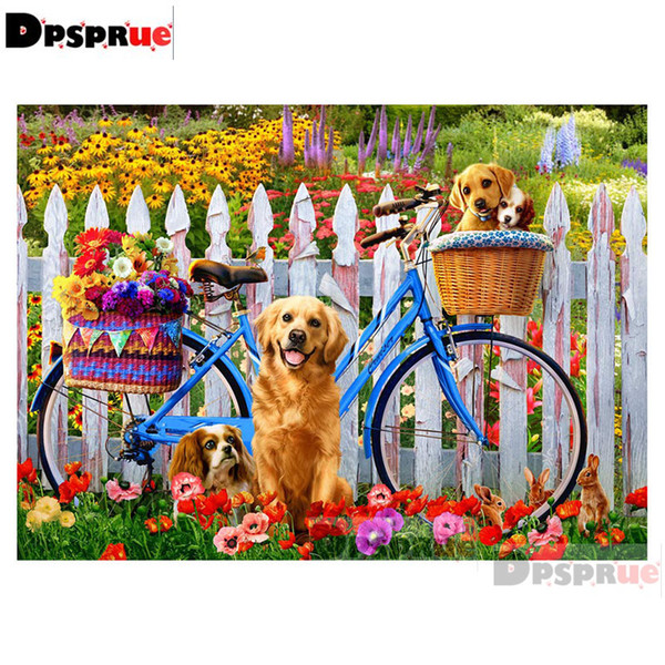 Dpsprue Full Round Drill 5D DIY Diamond Painting Kit Dog Bike Embroidery Cross Stitch Mosaic Rhinestone Home Decor Gift S204