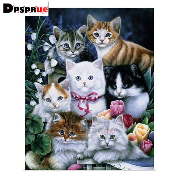 Dpsprue Full Round Drill 5D DIY Diamond Painting Kit Animal Cat Embroidery Cross Stitch Mosaic Rhinestone Home Decor Gift S10