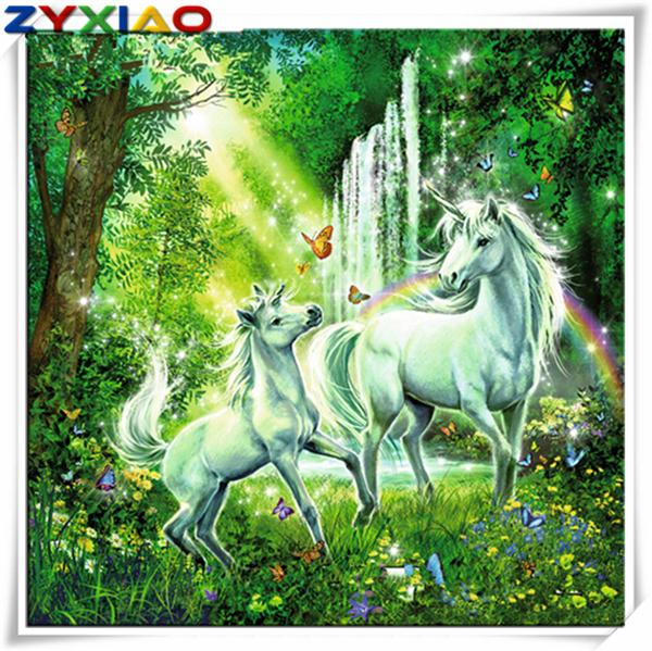 Rhinestone full round&square diamond embroidery unicorn waterfall 5D diy diamond painting cross stitch kit home mosaic decor gift toy AA0685