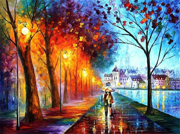 New DIY 5D Mosaic Diamond Painting Cross Stitch kits Street scene in rain full Resin round Diamonds Embroidery needlework Home Decor YY0083