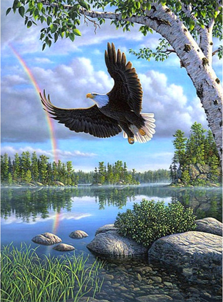 Diamond embroidery animal eagle lake diy diamond painting cross stitch kit resin full round diamond mosaic home decoration yx4106