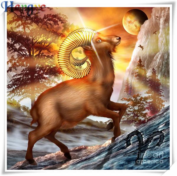 5D Diy diamond painting cross stitch kit rhinestone full square&round diamond embroidery animal Aries sunrise home mosaic decor gift AA0449