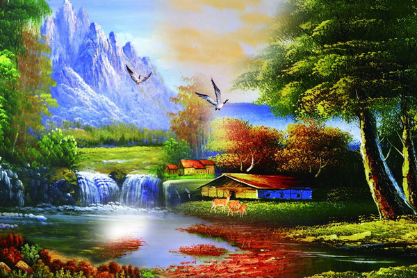 Diy diamond painting cross stitch kit rhinestone full square diamond embroidery landscape waterfall home mosaic decoration zxh0976