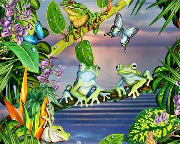 Diy diamond painting cross stitch kit rhinestone full round diamond embroidery animal frog butterfly home mosaic decoration yx4289