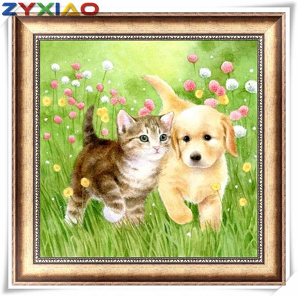 Mosaic home decor gift animal cute dog cat 5D diy diamond painting cross stitch kit full round&square diamond embroidery wisdom toy AA0620