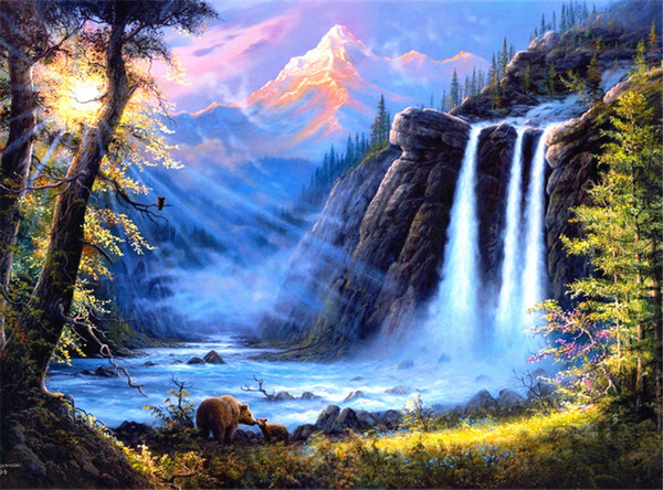 Waterfall Landscape Full 5D DIY Diamond Painting Mosaic Needlework Embroidery Cross Stitch Round Rhinestone Room Decor Gift YTG