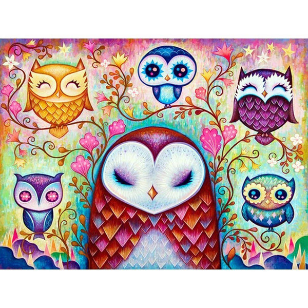 Dpsprue Full Square Round Drill 5D DIY Diamond Painting Kit Cartoon Owl Embroidery Cross Stitch Mosaic Rhinestone Home Decor Gift D11