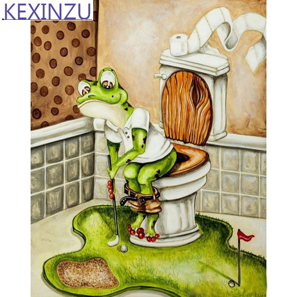 Kexinzu Full 5D diamond painting Kit Cartoon Frog toilet Decorative painting Room Embroidered diamond cross stitch picture diamant paintin