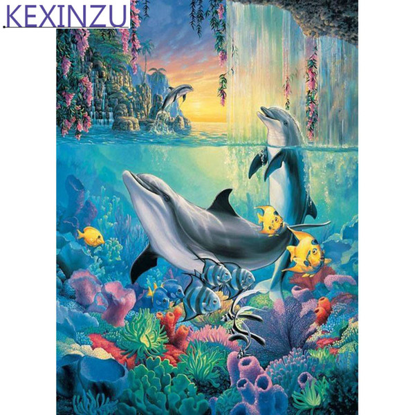 Kexinzu Full 5D diamond painting Kit dolphin Decorative painting Room Embroidered diamond cross stitch picture diamant paintin