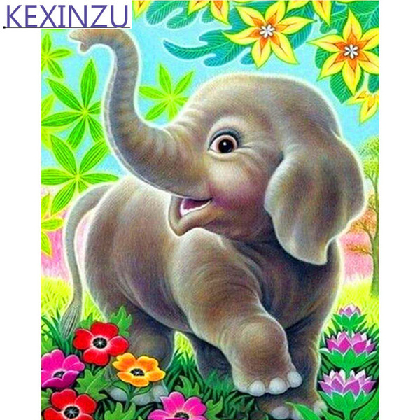 Kexinzu Full 5D diamond painting Kit Animal Elephant Cartoon Decorative painting Room Embroidered diamond cross stitch picture paintin