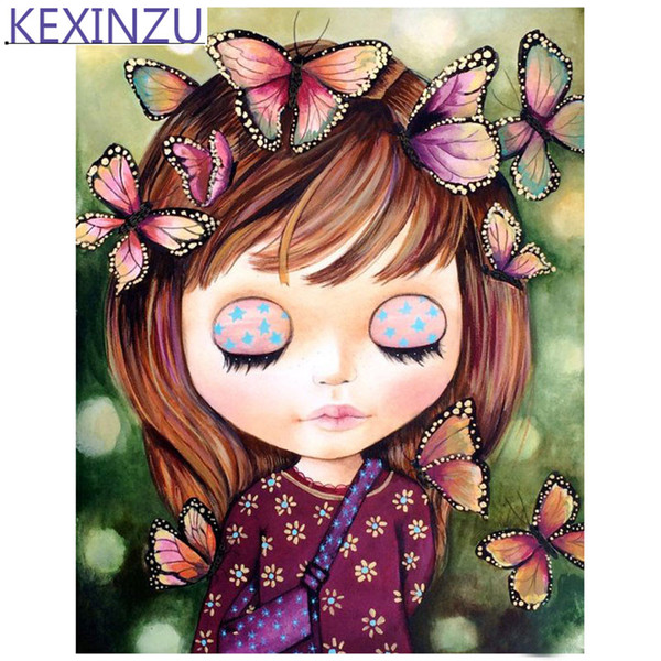 Kexinzu Full 5D diamond painting Kit Cartoon Girl Decorative painting Room Embroidered diamond cross stitch picture paintin