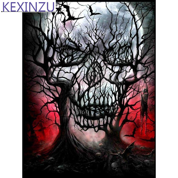 Kexinzu Full 5D diamond painting Kit Cartoon Skull Decorative painting Room Embroidered diamond cross stitch picture painting Tree