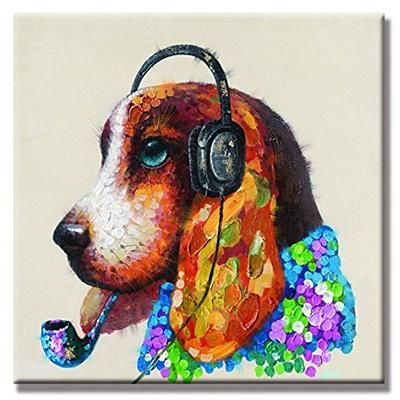 Hand-painted Abstract Animal Cool Headset Dog Oil Painting On High Quality Canvas Modern Home Decor Wall Art a114